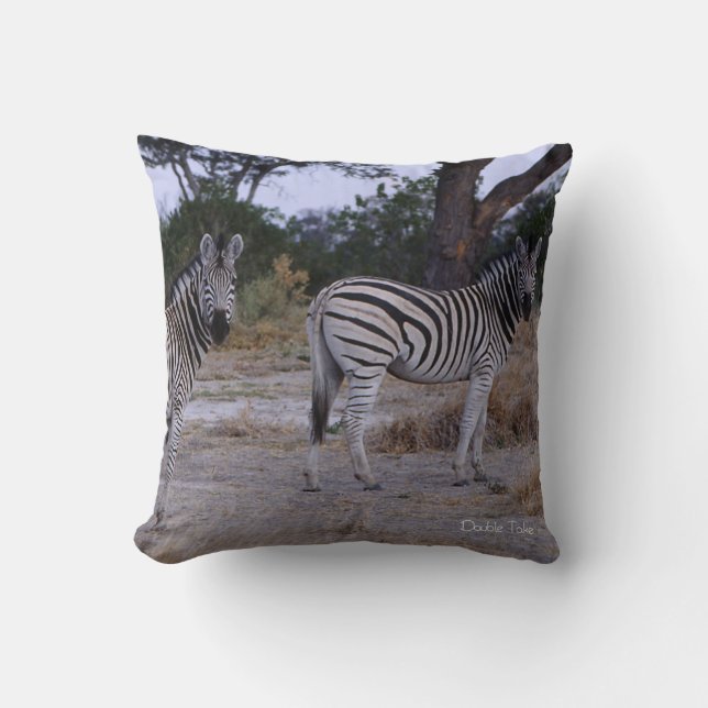 Zebra Double Take Photo Throw Pillow (Front)