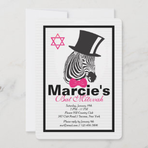 Zebra en haut de la page Invitation Bat mitzvah Ha