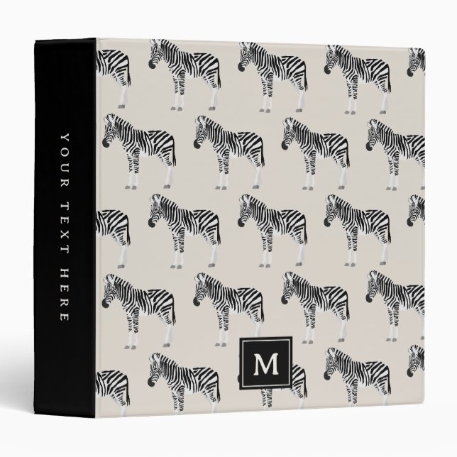 Zebra Exotic Animal Pattern Beige Monogram Binder (Front/Spine)