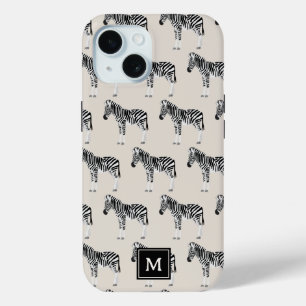 Zebra Exotic Animal Pattern Beige Monogram iPhone 15 Case