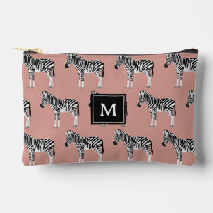 Zebra Exotic Animal Pattern Blush Pink Monogram Accessory Pouch