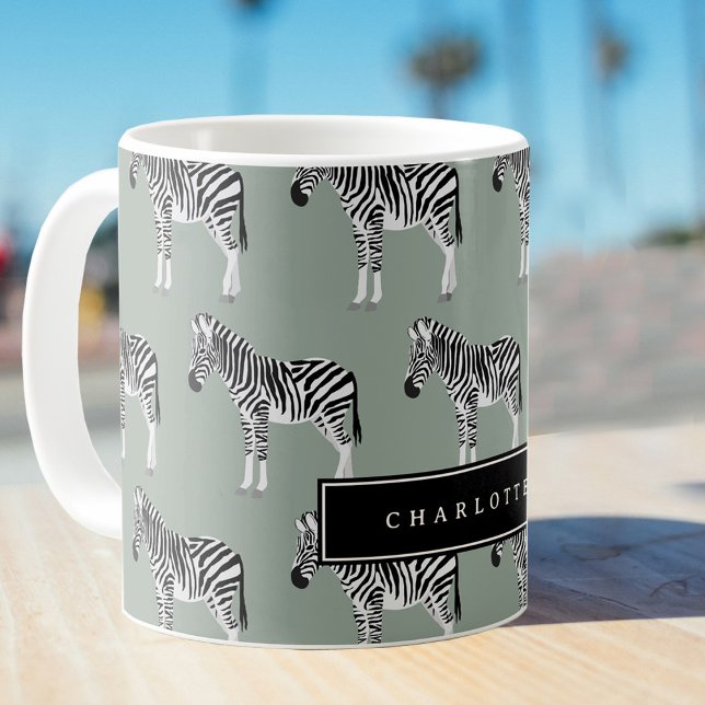 Zebra Exotic Animal Pattern Sage Green  Coffee Mug (Zebra Exotic Animal Pattern Sage Green Coffee Mug)