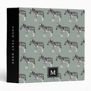Zebra Exotic Animal Pattern Sage Green Monogram Binder