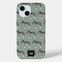 Zebra Exotic Animal Pattern Sage Green Monogram