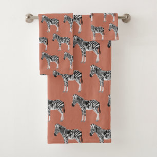 Zebra Exotic Animal Pattern Terracotta Bath Towel Set