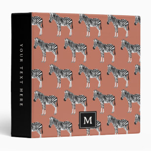 Zebra Exotic Animal Pattern Terracotta Monogram Binder
