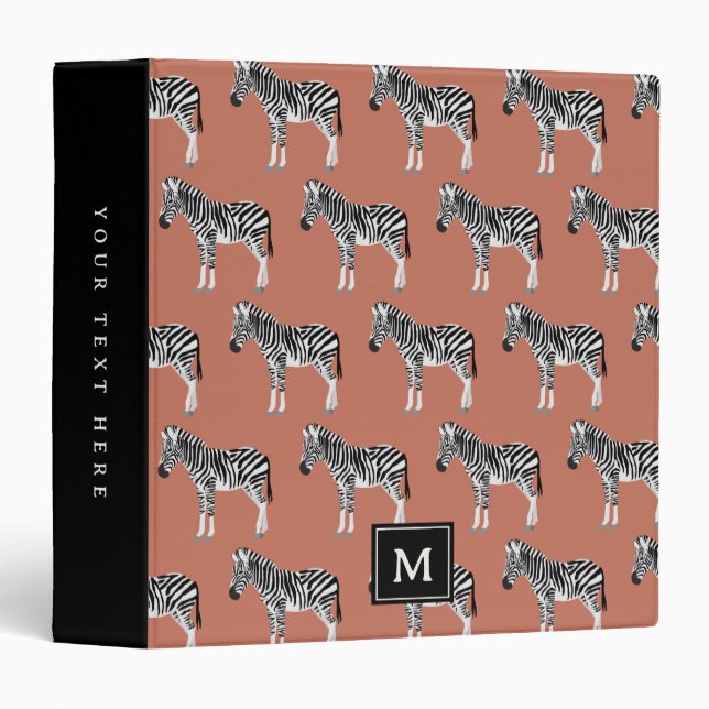 Zebra Exotic Animal Pattern Terracotta Monogram Binder (Front/Spine)