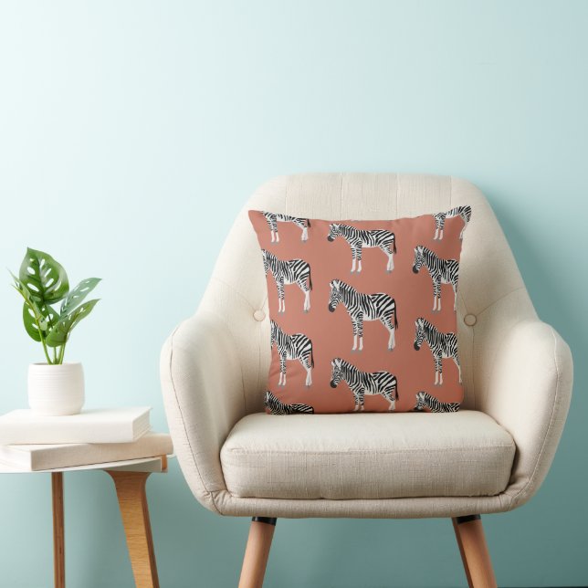 Zebra Exotic Animal Pattern Terracotta   Throw Pillow (Chair)
