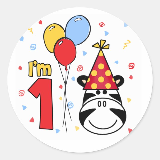 Zebra Face First Birthday Classic Round Sticker (Front)