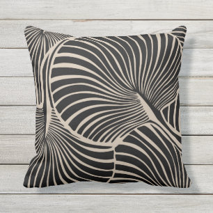 Zebra Fan Palm Hawaiian Tropical Black Almond Outdoor Pillow