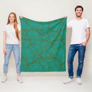 Zebra Fan Palm Hawaiian Tropical Jade Green Fleece Blanket