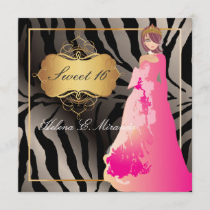 ZEBRA FAUX SILVER/Sweet 16/ Quinceañera Invitation
