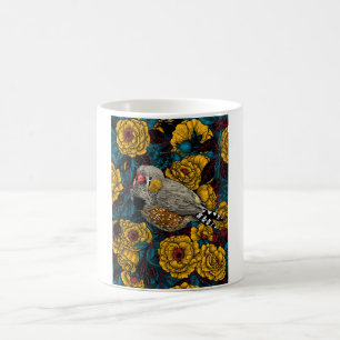 Zebra finch and rose bush coffee mug