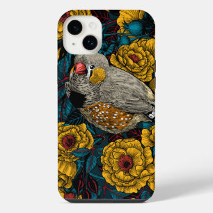 Zebra finch and rose bush iPhone 14 plus case