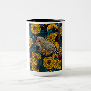 Zebra finch and rose bush mug