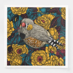 Zebra finch and rose bush napkin