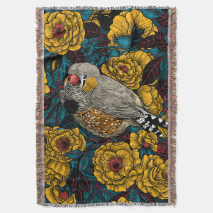 Zebra finch and rose bush throw blanket