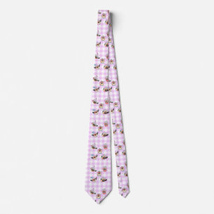Zebra finch cute cartoon pink chequered pattern tie