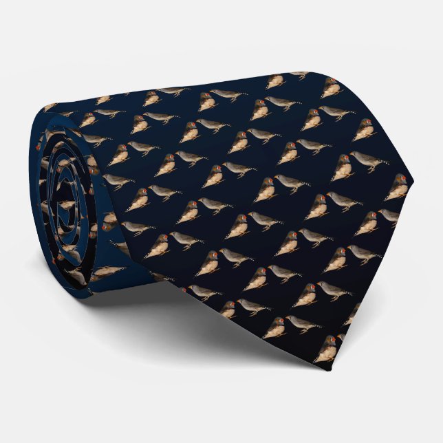 Zebra Finch Frenzy Tie Double Sided (Blue/Black) (Rolled)