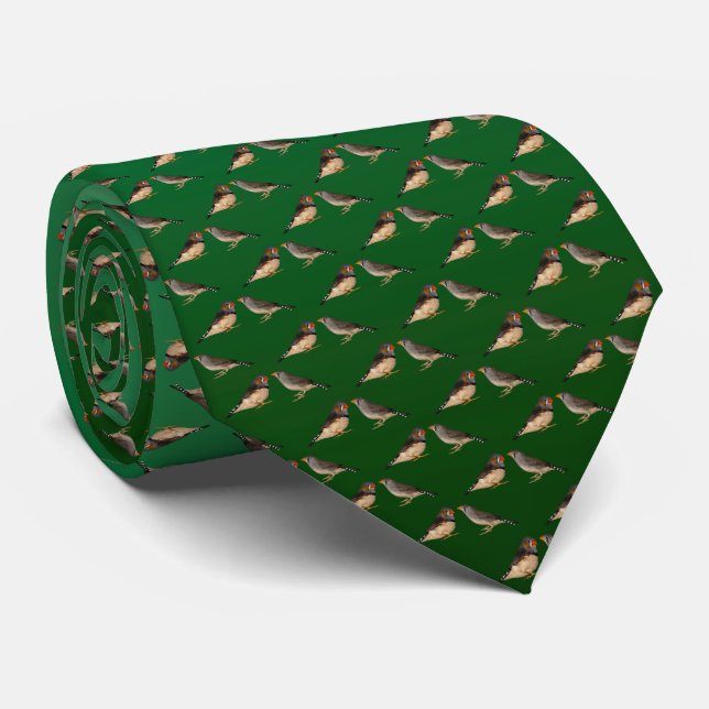 Zebra Finch Frenzy Tie (Light/Dark Green) (Rolled)