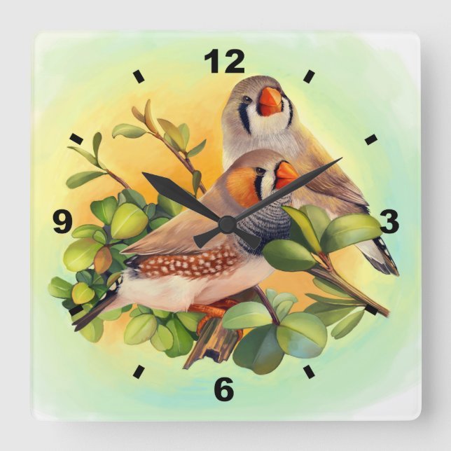 Zebra finch realistic painting square wall clock (Front)