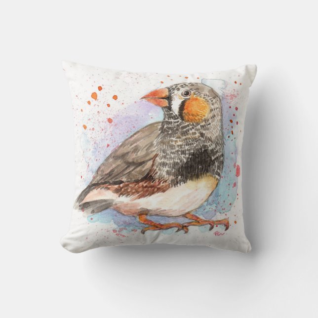 Zebra Finch Throw Pillow (Front)