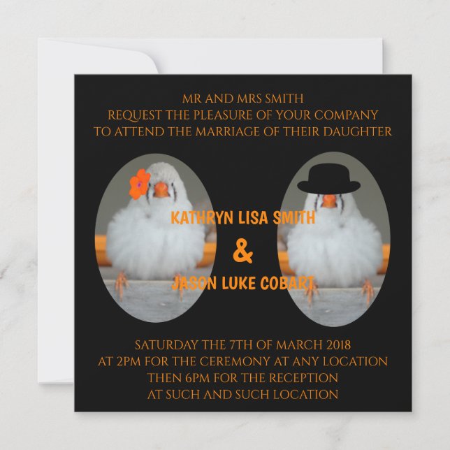 Zebra Finch With Marriage Quote Wedding Invitation (Front)