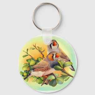 Zebra finches realistic painting keychain