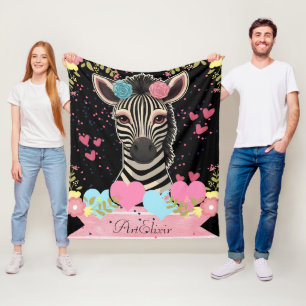Zebra Floral Heart Print Blanket