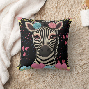 Zebra Floral Heart Print  Throw Pillow
