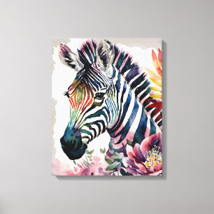 Zebra Floral Watercolor Art Canvas Print
