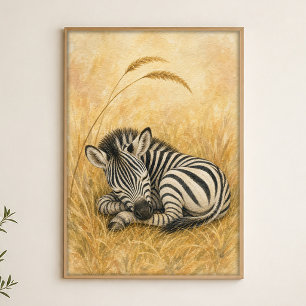 Zebra Foal Asleep Watercolour Whimsical Art Poster