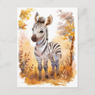 Zebra Foal in Autumn Grassland Holiday Postcard