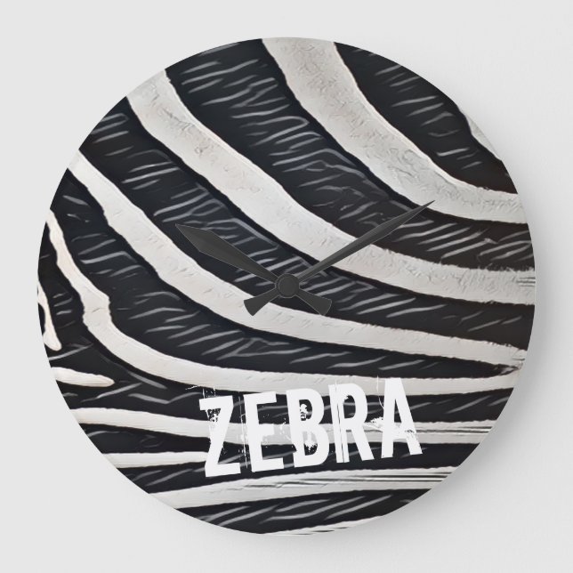 Zebra Fur Black and White Design for Animal Lover Large Clock (Front)