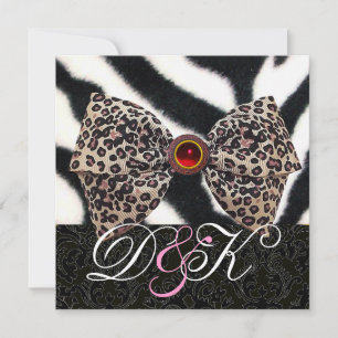 ZEBRA FUR,LEOPARD SKIN BOW ,BLACK DAMASK MONOGRAM INVITATION
