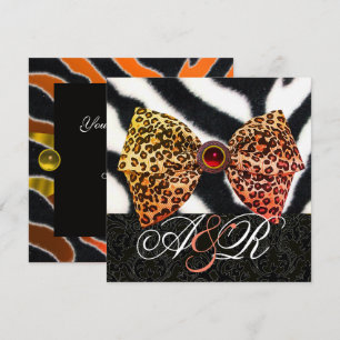 ZEBRA FUR,LEOPARD SKIN BOW ,BLACK DAMASK MONOGRAM INVITATION
