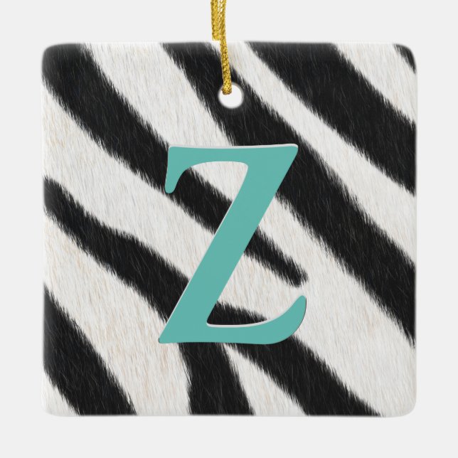 Zebra Fur Personalized Monogram & Message Gift Ceramic Ornament (Front)
