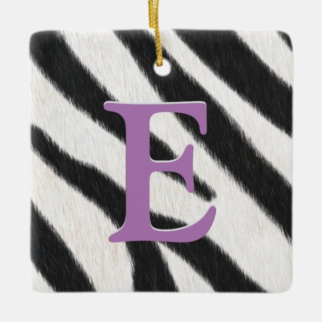 Zebra Fur Personalized Monogram & Message Kids Ceramic Ornament (Front)