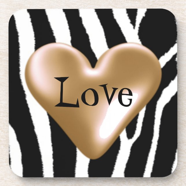 Zebra Fur Print With Heart Design Coaster (Front)