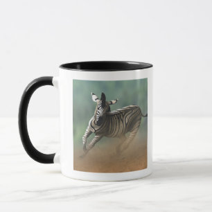 Zebra galloping over the desert landscape. mug
