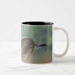 Zebra galloping over the desert landscape. Two-Tone coffee mug