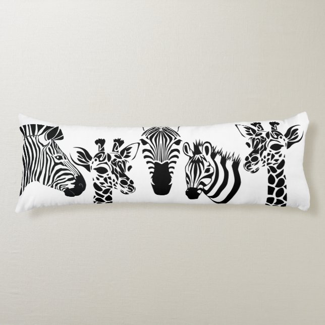 Zebra Giraffe Black and White Sketch Art Body Pillow (Front)