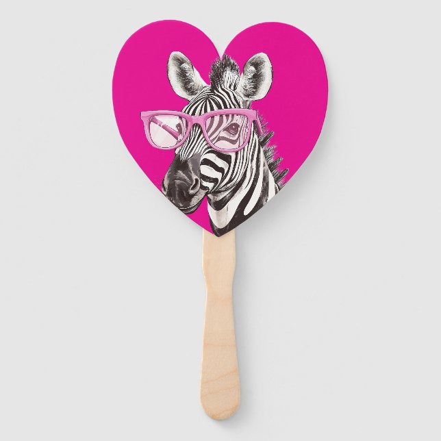 Zebra & Giraffe with Pink Glasses Favours  Hand Fan (Front)