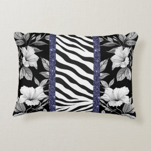 Zebra glam sparkle with black and white accent pillow