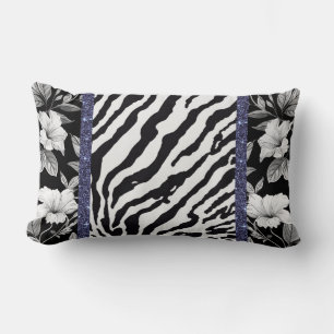 Zebra glam sparkle with black and white lumbar pillow
