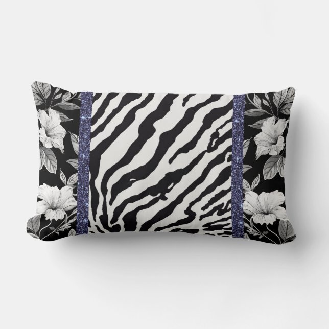 Zebra glam sparkle with black and white lumbar pillow (Front)