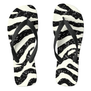 Zebra Glitter Stripes Animal Print Flip Flops