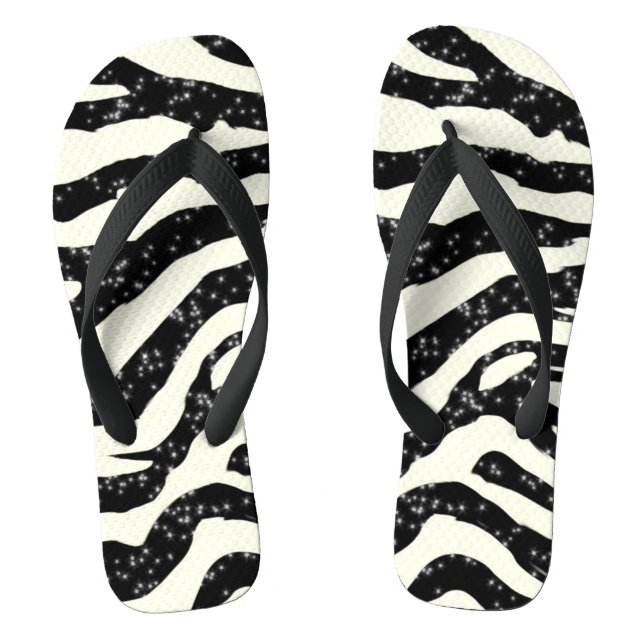 Zebra Glitter Stripes Animal Print Flip Flops (Footbed)