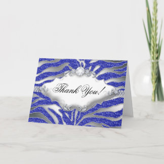 Zebra Glitter Thank You Sparkle Silver Blue Card