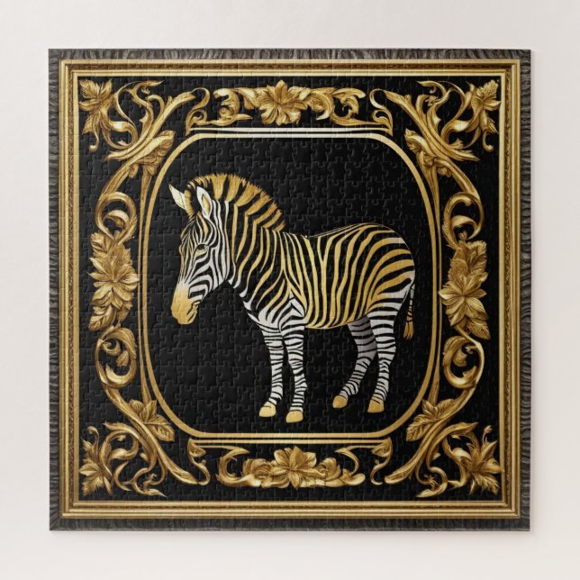 Zebra gold and black ornamental frame jigsaw puzzle (Vertical)